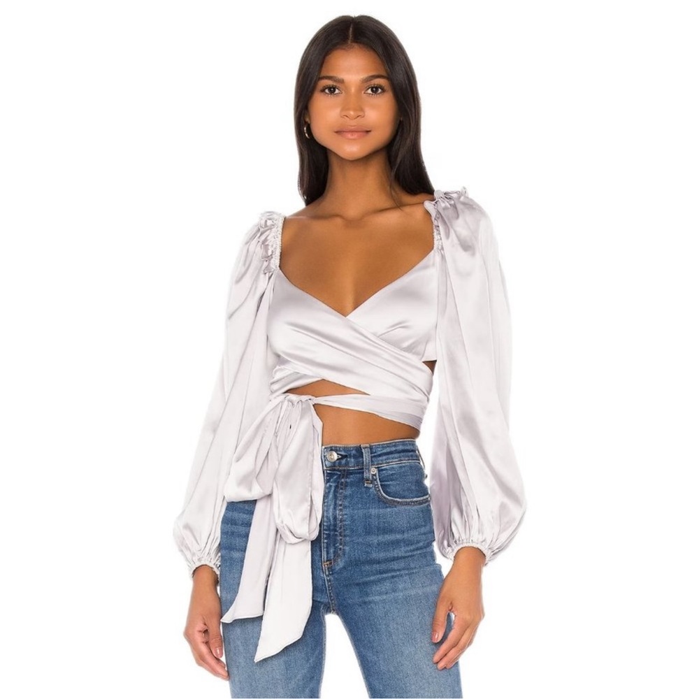 For Love & Lemons Argent Wrap Long Sleeve Top in Silver  Small